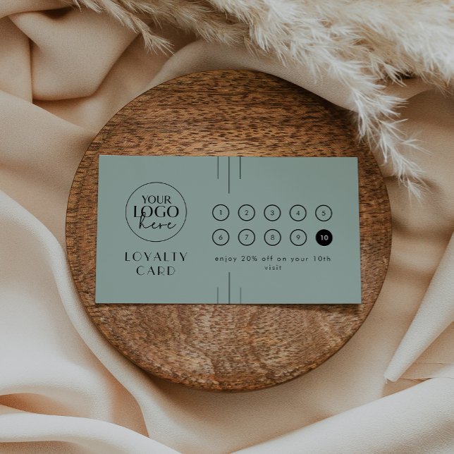 EVERLY Art Deco Sage Logo Business Reward 10 Punch Loyalty Card (EVERLY Art Deco Sage Logo Business Reward 10 Punch Loyalty Card)