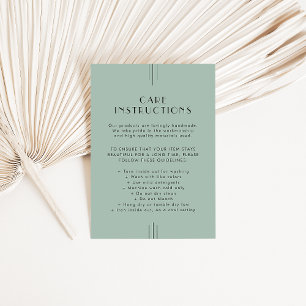 EVERLY Art Deco Sage Product Care Instructions Enclosure Card