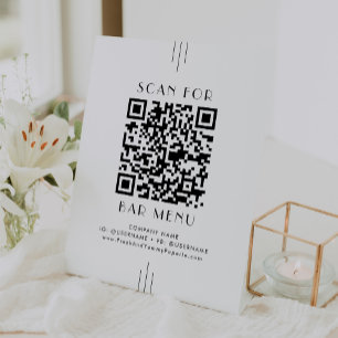 EVERLY Art Deco White Black Bar Menu QR Code Pedestal Sign