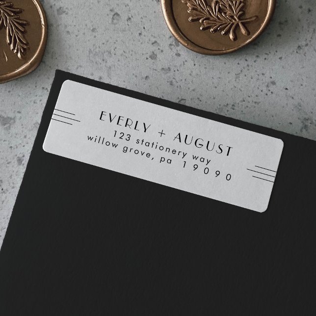 EVERLY Art Deco White Black Return Address Labels (EVERLY Art Deco White Black Return Address Labels)