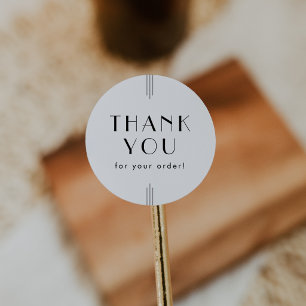 EVERLY Art Deco White Black Thank You For Order Classic Round Sticker