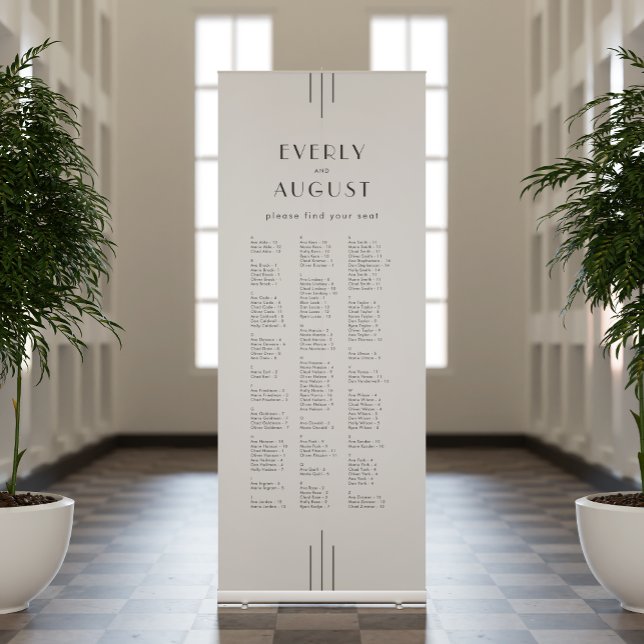 EVERLY Art Deco White Black Wedding Seating Chart Retractable Banner (EVERLY Art Deco White Black Wedding Seating Chart Retractable Banner)