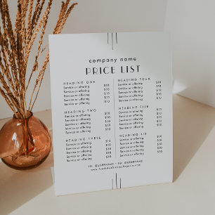 EVERLY Art Deco White Business Services Price List Pedestal Sign