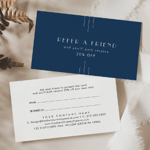 EVERLY Classic Art Deco Navy Blue Refer A Friend Referral Card