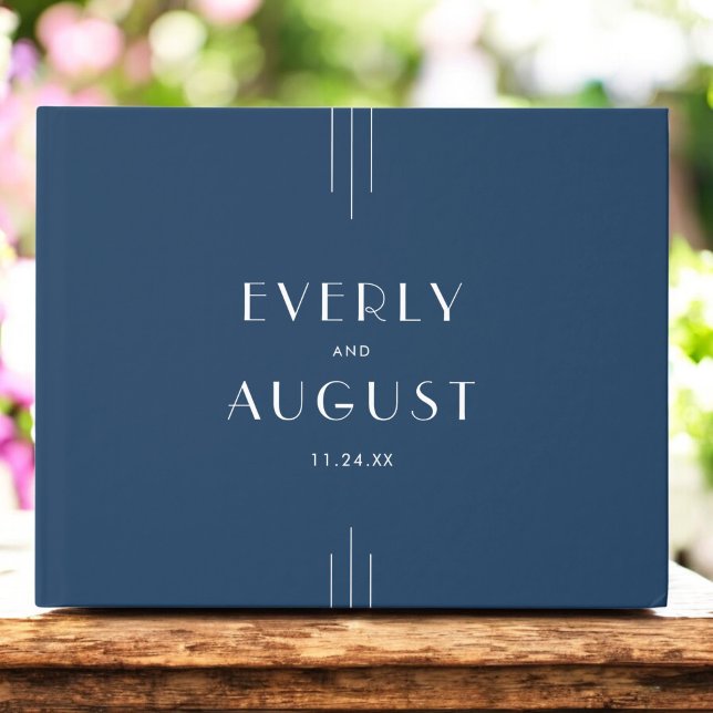 EVERLY Classic Modern Art Deco Navy Blue Wedding Guest Book (EVERLY Classic Modern Art Deco Navy Blue Wedding Guest Book)