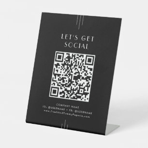 EVERLY Dark Black Business Let's Get Social Media Pedestal Sign