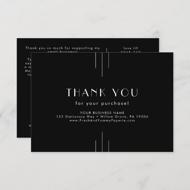 EVERLY Dark Black Small Business Thank You Order Enclosure Card (Front/Back)