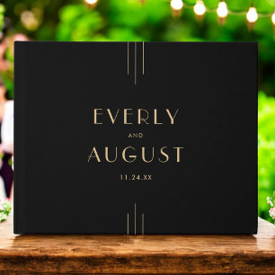 EVERLY Elegant Art Deco Black and Gold Wedding Guest Book