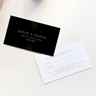 EVERLY Elegant Art Deco Black Gold Refer A Friend Referral Card