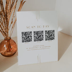 EVERLY Gold Art Deco Business QR Code Scan To Pay Pedestal Sign