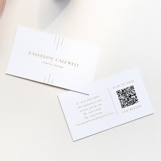 EVERLY Gold Art Deco Simple Geometric QR Code Business Card (EVERLY Gold Art Deco Simple Geometric QR Code Business Card)