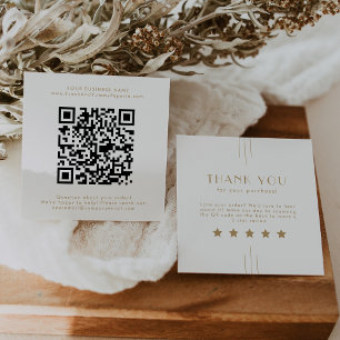 EVERLY Gold Art Deco Simple QR Code Leave A Review Square Business Card