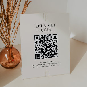 EVERLY Ivory Black Business Let's Get Social Media Pedestal Sign