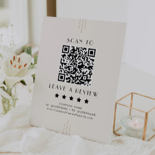 EVERLY Ivory Black Business QR Code Leave A Review Pedestal Sign