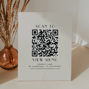 EVERLY Ivory Gold Black Restaurant Menu QR Code Pedestal Sign