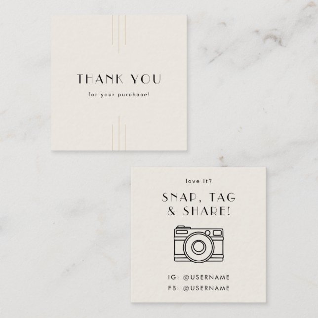 EVERLY Ivory Social Media Snap Share Thank You Square Business Card (Front/Back)