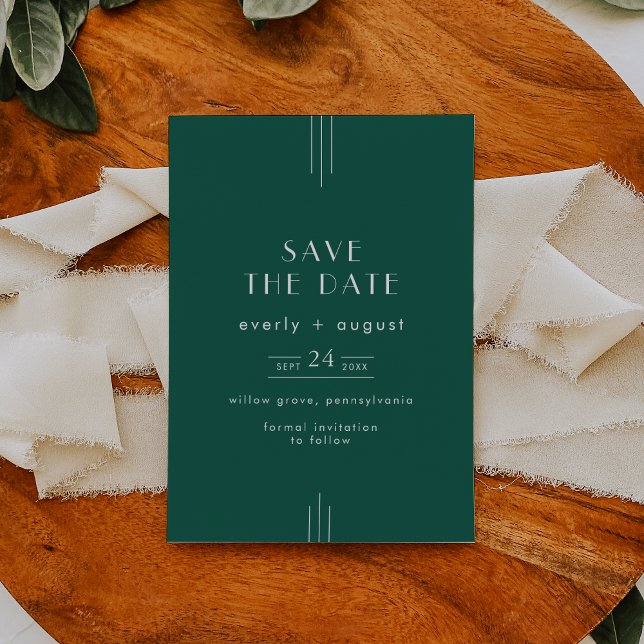 EVERLY Jewel Tone Art Deco Emerald Green Wedding Save The Date (EVERLY Jewel Tone Art Deco Emerald Green Wedding Save The Date)
