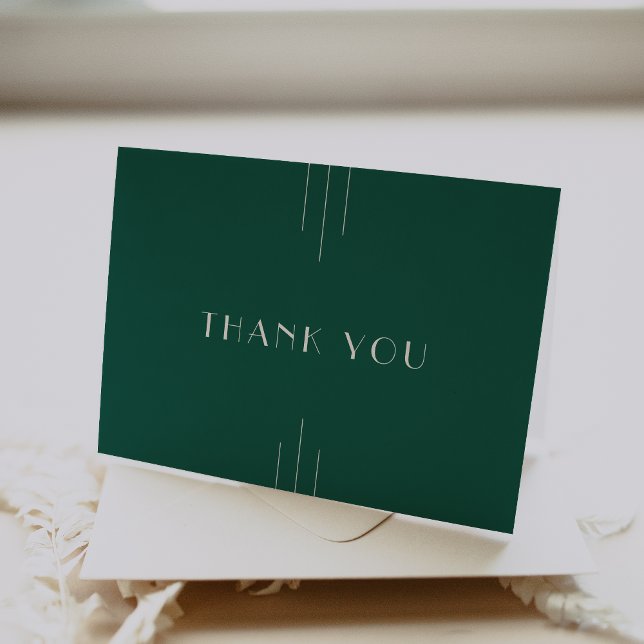 EVERLY Jewel Tone Art Deco Emerald Green Wedding Thank You Card (EVERLY Jewel Tone Art Deco Emerald Green Wedding Thank You Card)