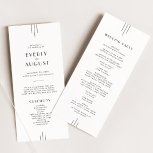 EVERLY Minimalist Art Deco White and Black Wedding Programme