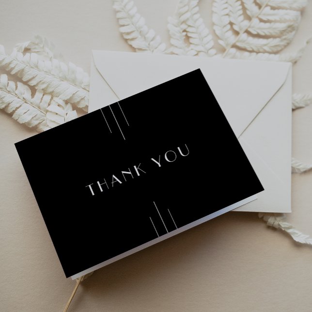 EVERLY Modern Art Deco Black and White Wedding Thank You Card (EVERLY Modern Art Deco Black and White Wedding Thank You Card)