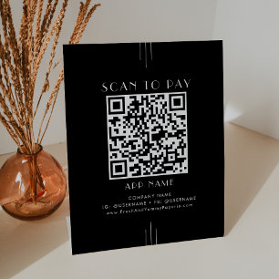 EVERLY Modern Art Deco Black Business Scan To Pay Pedestal Sign