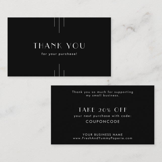 EVERLY Modern Art Deco Black Business Thank You Discount Card (Front/Back)