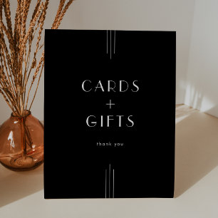 EVERLY Modern Art Deco Black Cards and Gifts Pedestal Sign