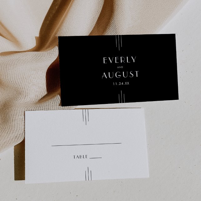 EVERLY Modern Art Deco Black Wedding Place Card (EVERLY Modern Art Deco Black Wedding Place Card)