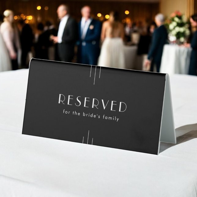 EVERLY Modern Art Deco Black Wedding Reserved (EVERLY Modern Art Deco Black Wedding Reserved Table Tent Sign)