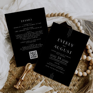 EVERLY Modern Art Deco Black White QR Code Wedding Invitation