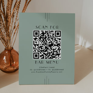 EVERLY Modern Art Deco Sage Green Bar Menu QR Code Pedestal Sign