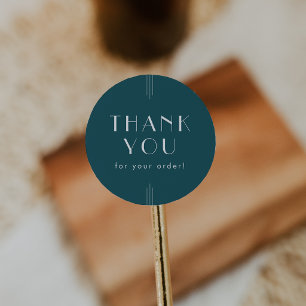 EVERLY Peacock Teal Retro Thank You For Your Order Classic Round Sticker