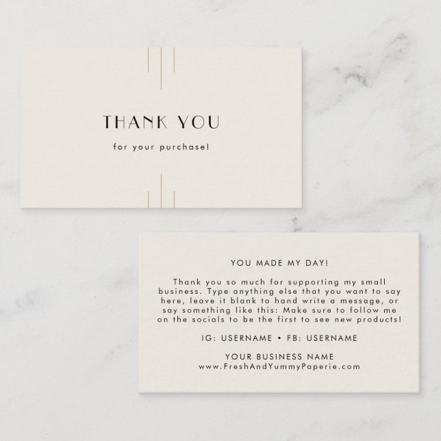 EVERLY Retro Art Deco Ivory Gold Black Thank You Business Card (Front/Back)
