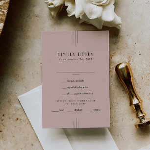 EVERLY Retro Vintage Art Deco Blush Pink Wedding RSVP Card
