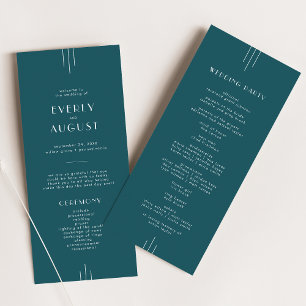 EVERLY Simple Retro Art Deco Peacock Teal Wedding Programme