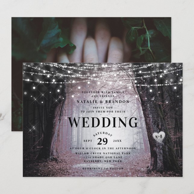 Evermore | Enchanted Fairy Forest | Mauve Wedding Invitation (Front/Back)