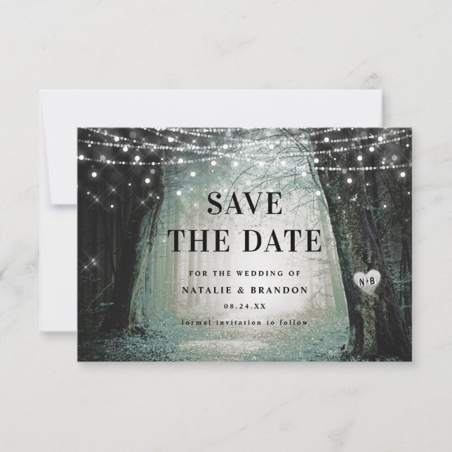 Evermore | Enchanted Fairy Forest | Moss Wedding Save The Date (Front)