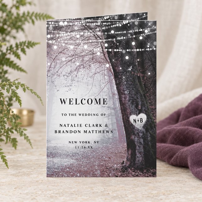 Evermore | Enchanted Fairy Forest Wedding Ceremony Programme (Mauve Evermore enchanted forest folded wedding ceremony program with personalized cover. Styling props are not included.)