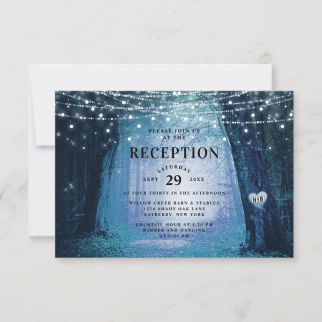 Evermore | Enchanted Forest Blue Wedding Reception Invitation (Front)