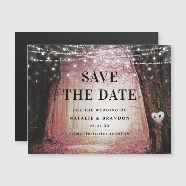 Evermore | Enchanted Forest Pink Save the Date Magnetic Invitation (Front/Back)