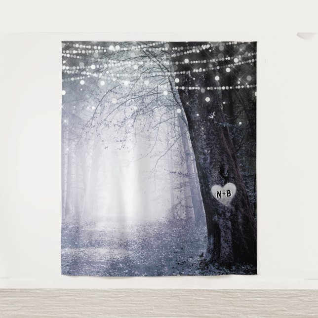 Evermore | Enchanted Forest Wedding Photo Backdrop Tapestry (Front)