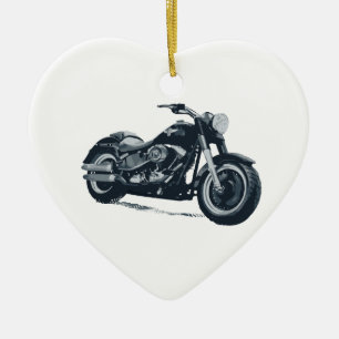 Every Boy loves a Fat Blue American Motorcycle Ceramic Tree Decoration