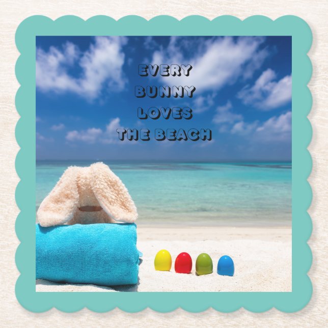 Every Bunny Loves The Beach Tropical Easter  Paper Coaster (Front)