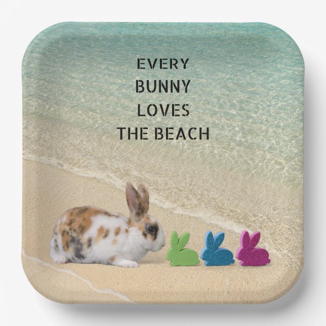 Every Bunny Loves The Beach Tropical Easter  Paper Plate (Front)