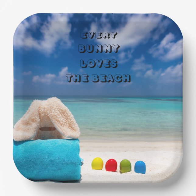 Every Bunny Loves The Beach Tropical Easter  Paper Plate (Front)