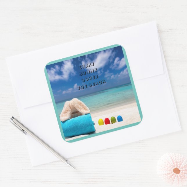 Every Bunny Loves The Beach Tropical Easter  Square Sticker (Envelope)