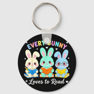 Every bunny loves to read book lover bookworm key ring