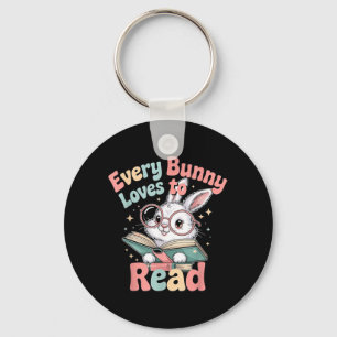 Every Bunny Loves to Read Cute Easter Design Key Ring