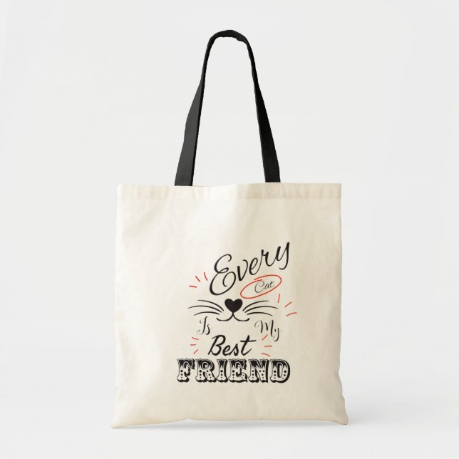 Every Cat Is My Best Friend – Cute Minimal Cat Lov Tote Bag (Front)