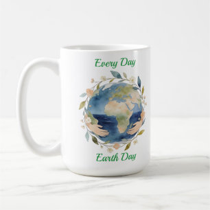 Every Day Earth Day Floral Globe With Hands Coffee Mug